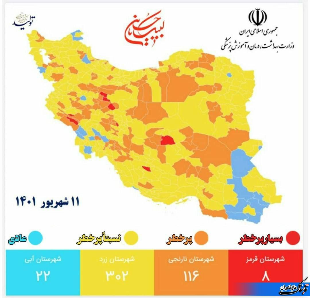 استان مازندران دیگر شهر قرمز کرونایی ندارد+ نقشه رنگ‌بندی کرونا در کشور